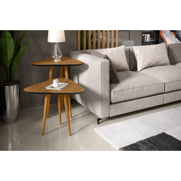 Kit 2 Mesas Lateral e Apoio 3 Pontas Pés Palito cor Freijó / Preto - Comprar Moveis em Casa