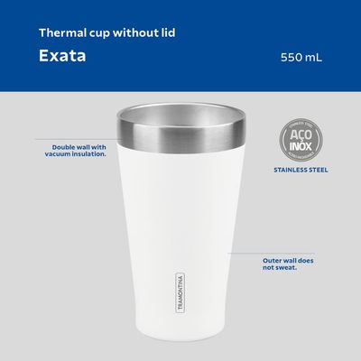 Copo Térmico Tramontina Exata em Aço Inox Branco sem Tampa 550 ml