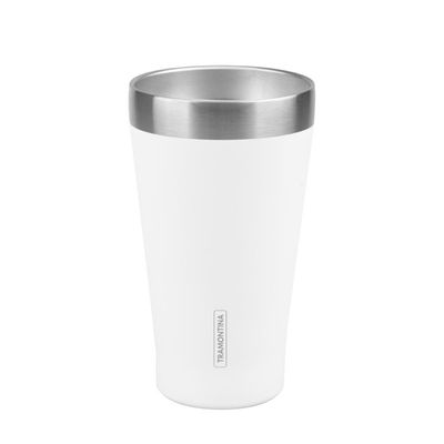 Copo Térmico Tramontina Exata em Aço Inox Branco sem Tampa 550 ml