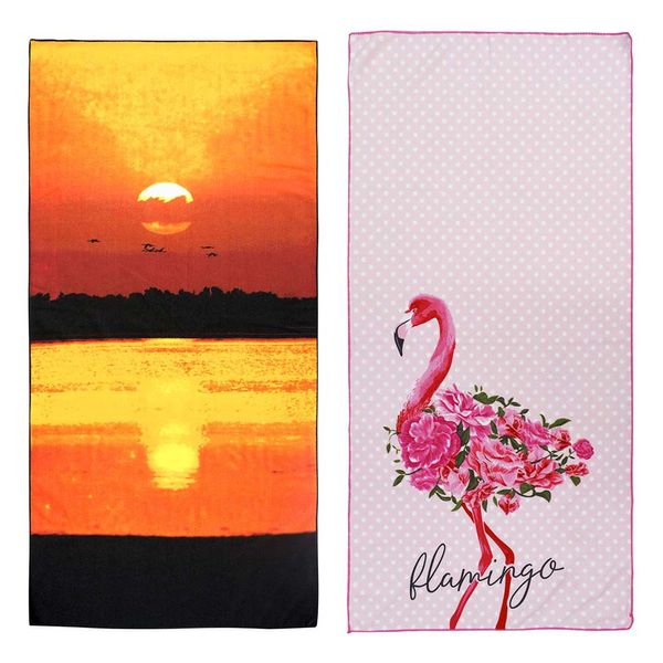 Kit 2 Toalhas de Praia Aveludada Simba e Flamingo Sultan
