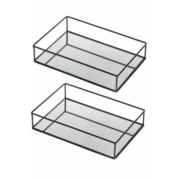 Kit 2 Bandeja Metal Espelho Decorativa Lavabo Banheiro Preto