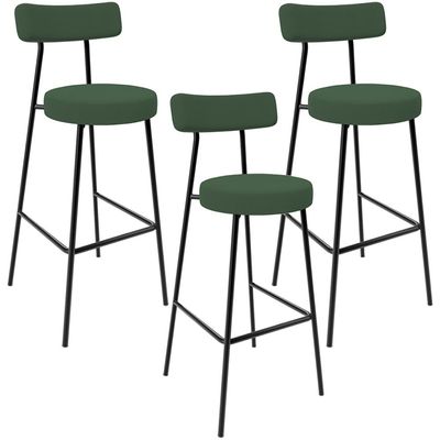 Kit 03 Banquetas Baixa Bar Cozinha Sala De Jantar Milão L02 Suede Verde Musgo - Lyam Decor