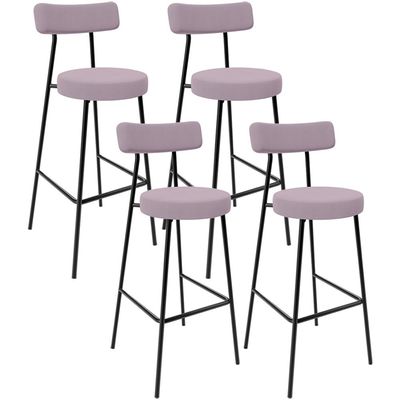 Kit 04 Banquetas Baixa Bar Cozinha Sala De Jantar Em Aço Milão L02 Suede Rosê - Lyam Decor