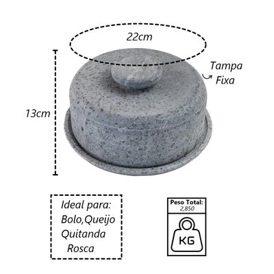 Boleira e Queijeira Gourmet Tampa de Pedra Sabão G 13x22cm