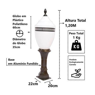 Poste Belmonte Colonial Jardim Praça Alumínio Fundido 120cm