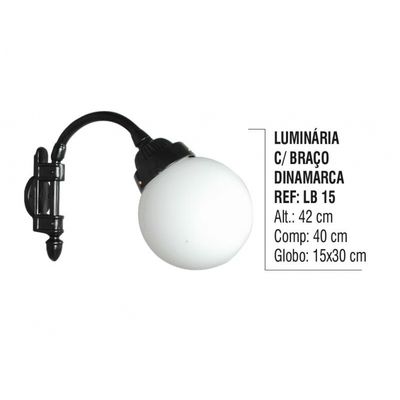 Luminária Dinamarca com Braço Externa/interna Alumínio 42cm