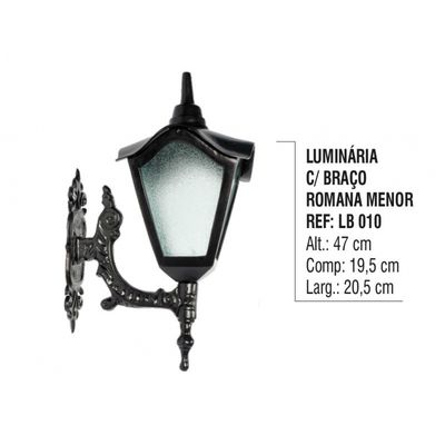 Luminária Colonial Romana Menor com Braço em Alumínio 47cm