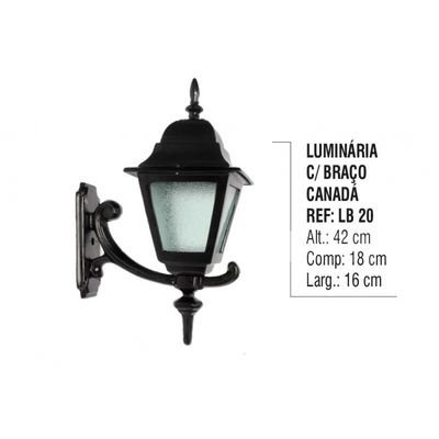 Luminária Canada com Braço Externa/interna em Alumínio 42cm