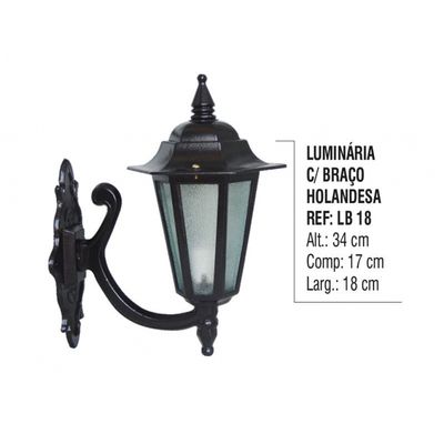 Luminária Holandesa com Braço Externa/interna Alumínio 34cm