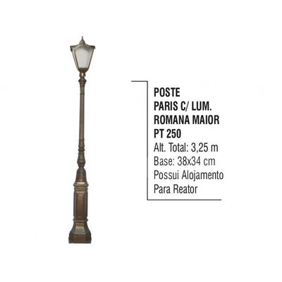 Poste Paris para Jardim de Alumínio C/lum Romana Maior 3,25m
