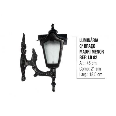 Luminária Colonial Madri Menor com Braço em Alumínio 45cm