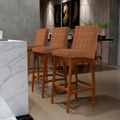 Kit 03 Banquetas Alta Para Cozinha Sala De Jantar Fixa Mila L02 Bouclê Terracota - Lyam Decor