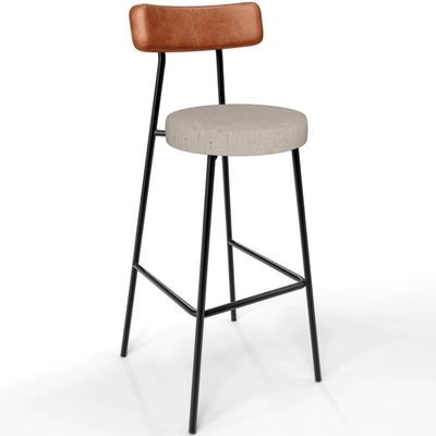 Kit 04 Banquetas Alta Bar Cozinha Sala De Jantar Milão L02 Couríssimo Camel Linho Bege - Lyam Decor