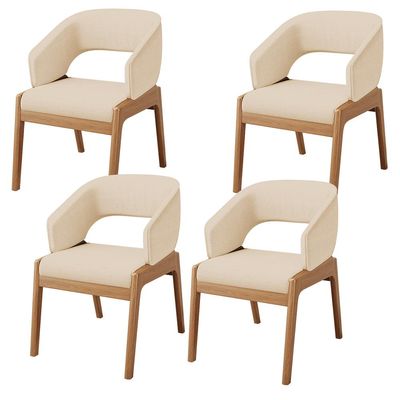 Kit 04 Cadeiras de Jantar e Estar Living Estofada Lince L02 Linho Bege Escuro - Lyam Decor