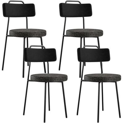 Kit 04 Cadeiras Decorativa Estofada Sala Jantar Barcelona L02 Couríssimo Preto Linho Chumbo - Lyam