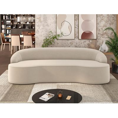 Sofá 4 Lugares Curvo Sala de Estar Living Lótus D02 Veludo Bege 260 cm C-309 - Lyam Decor