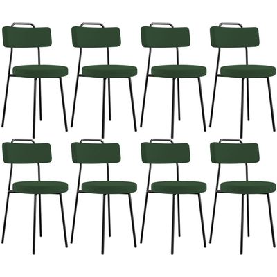 Kit 08 Cadeiras Decorativas Estofada Sala De Jantar Barcelona L02 Suede Verde Musgo - Lyam Decor
