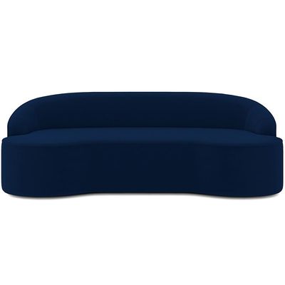 Sofá 3 Lugares Curvo Sala de Estar Living Lótus D02 Veludo Azul Marinho 180 cm C-304 - Lyam Decor