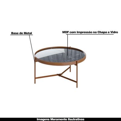 Mesa de Centro Nezuko 71cm Base Cobre Tampo Mármore Preto - Gran Belo