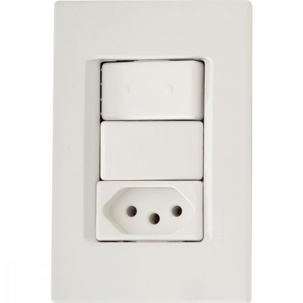 Conjunto 4x2 com 1 Interruptor Simples 10 A 250 V e 1 Tomada 2P+T 20 A 250 V Tramontina IzyFlat Branco