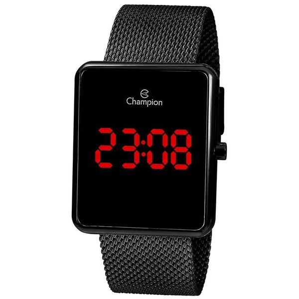Relógio Champion Feminino Ref:Ch40080d Retangular LED Black