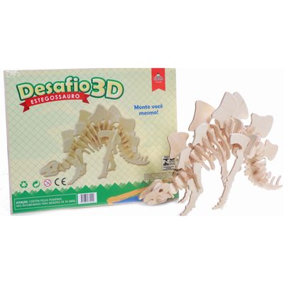 Quebra Cabeça Desafio 3D - Estegossauro - Madeira - JP221 - Kuga