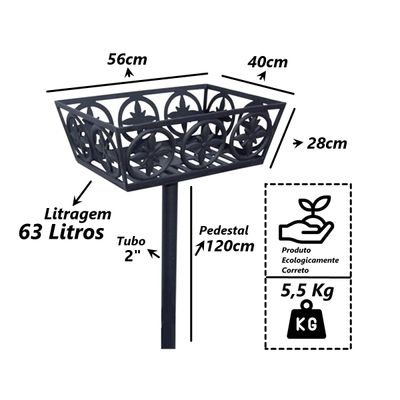 Lixeira Flor de Liz Alumínio Fundido Calçada Rua 56x40x28cm