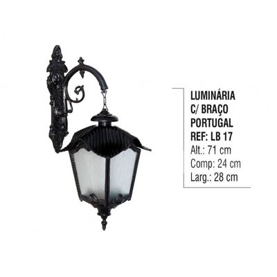 Luminária Portugal com Braço Externa/interna Alumínio 71cm