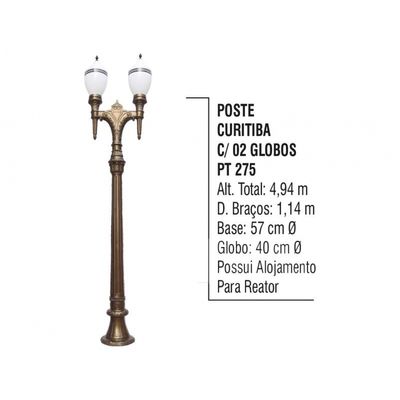 Poste Colonial Curitiba Jardim de Alumínio 02 Globo 4,94m