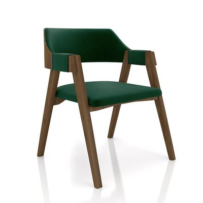 Kit 6 Cadeiras Sala de Jantar e Jogos Carteados Madeira Maciça Poker Veludo Verde/Nogueira G42 - Gran Belo