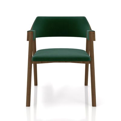 Kit 6 Cadeiras Sala de Jantar e Jogos Carteados Madeira Maciça Poker Veludo Verde/Nogueira G42 - Gran Belo
