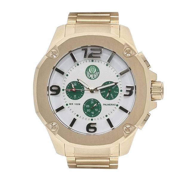 Relógio Palmeiras Masculino Ref:Sep-007-2 Aço Oficial Verdão Dourado