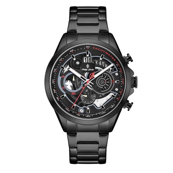 Relógio Phillip London Masculino Ref:Pl80388613m Pr N Cronógrafo Black