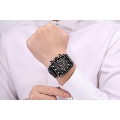 Relógio Phillip London Masculino Ref:Pl80347612g Pr N Cronógrafo Retangular Black