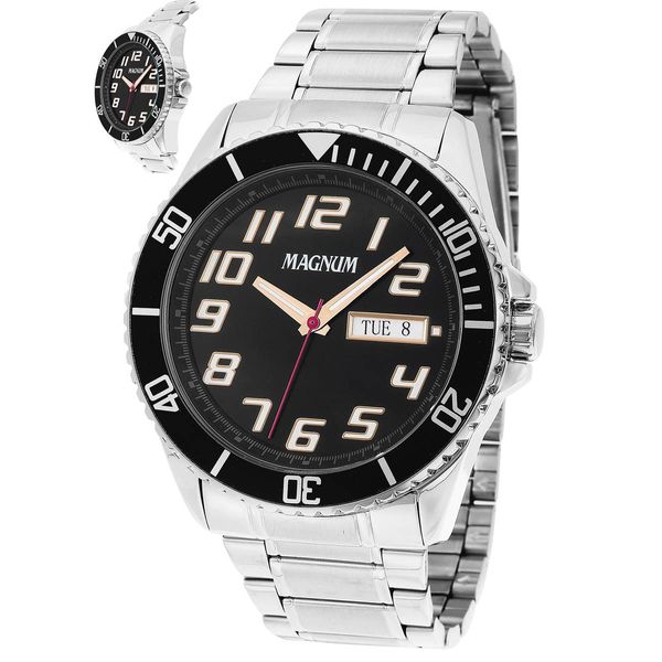 Relógio Magnum Masculino Ref:Ma35155t Esportivo Prateado Relógio Magnum Masculino Ref:Ma35155t Esportivo Prateado