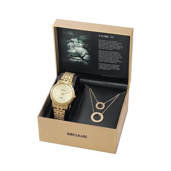 Relógio Seculus Feminino Ref:20890lpskda1 Dourado Salmo 23