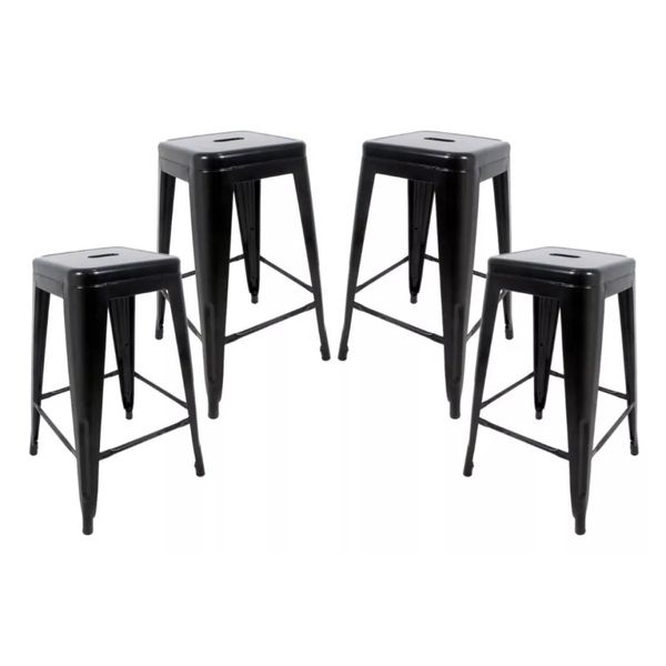Kit Com 4 Banqueta Tolix Iron Design Industrial Preto  76 cm Aço Cozinha Bar Bistrô Bancada