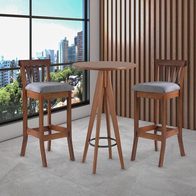 Kit 5 Banquetas Alta Madeira Maciça Bakeri Linho Cinza/Imbuia - Gran Belo