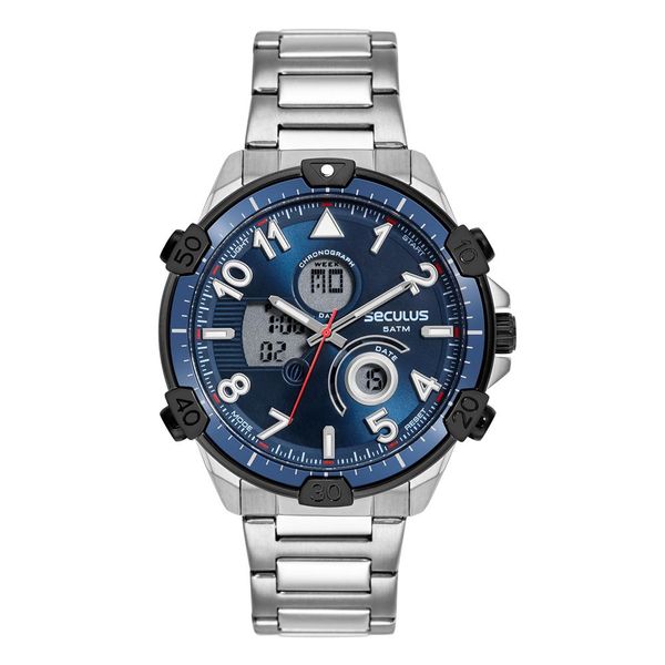 Relógio Seculus Masculino Ref:77270gpsvca1 Anadigi Prateado