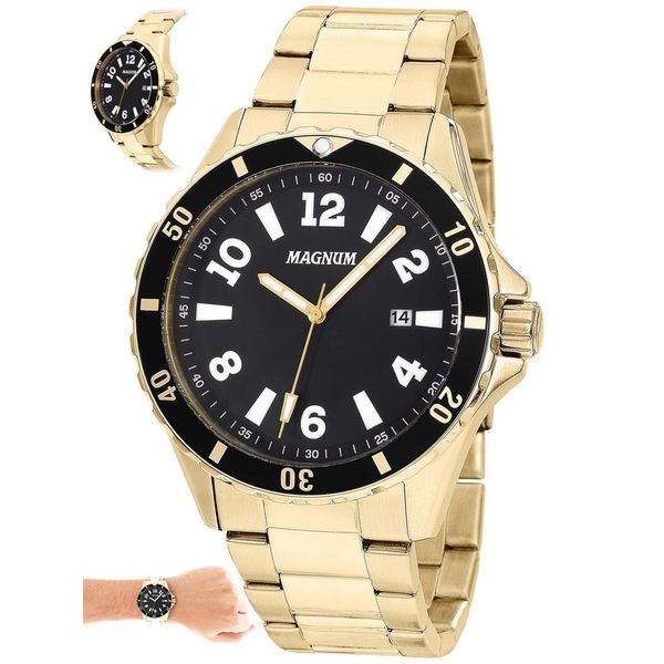 Relógio Magnum Masculino Ref:Ma35002u Casual Dourado
