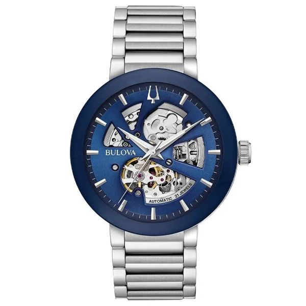 Relógio Bulova Masculino Ref:96a204 Automático Esqueleto Prateado Futuro