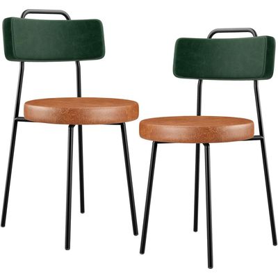 Kit 02 Cadeiras Estofada Para Sala Jantar Barcelona L02 Facto Verde Musgo Couríssimo Camel - Lyam