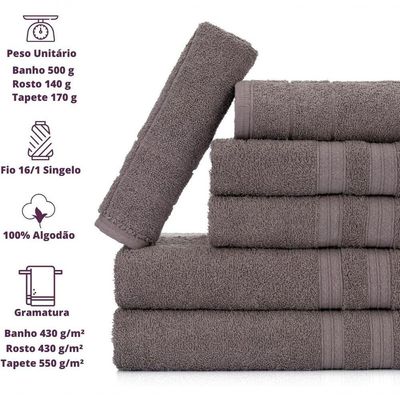Jogo De Toalhas Gigante Itália Soft 2 Banhão + 2 Rosto + 2 Tapete Luxo 100% Algodão - Cinza