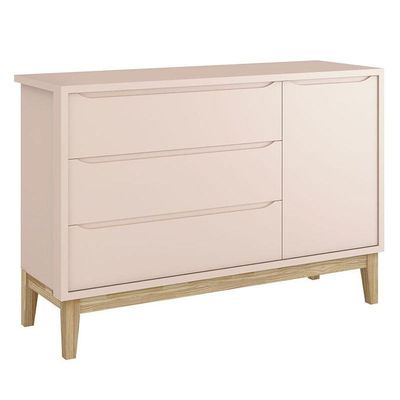 Quarto De Bebê Classic 3 Portas Rosa Com Pés Madeira Natural - Reller