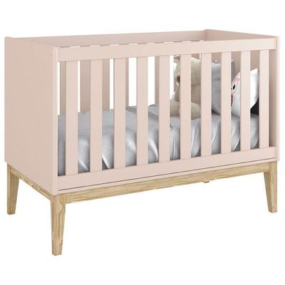 Quarto De Bebê Classic 3 Portas Rosa Com Pés Madeira Natural - Reller