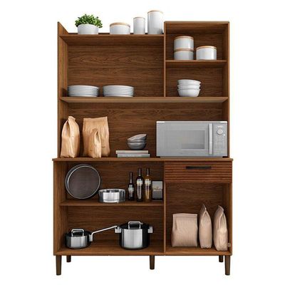 Kit Cozinha Ambiente Gênova 6 Portas Nogueira Off White Ripado - Kits Paraná