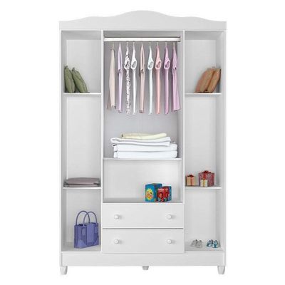 Cômoda E Guarda Roupa Infantil Ariel 4 Portas Branco Brilho - Carolina
