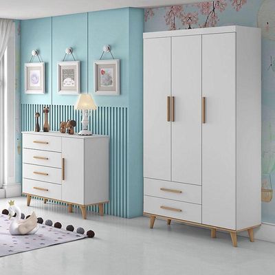 Cômoda E Guarda Roupa Infantil Ludmila Branco Bétula - Carolina