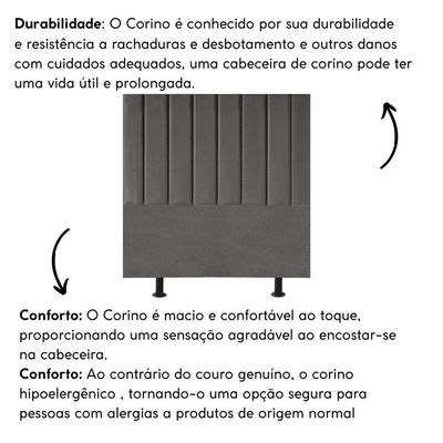 Cabeceira Estofada Cama Box Solteiro 100 Cm Maisa Corino cinza