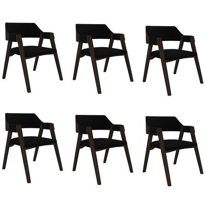 Kit 6 Cadeiras Sala de Jantar e Jogos Carteados Madeira Maciça Poker Veludo Preto/Capuccino G42 - Gran Belo